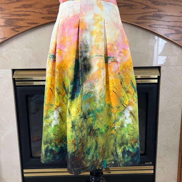 Lafayette 148 New York‎ Abstract Watercolor Sunset Garden Dress Size 16 - Picture 4 of 12